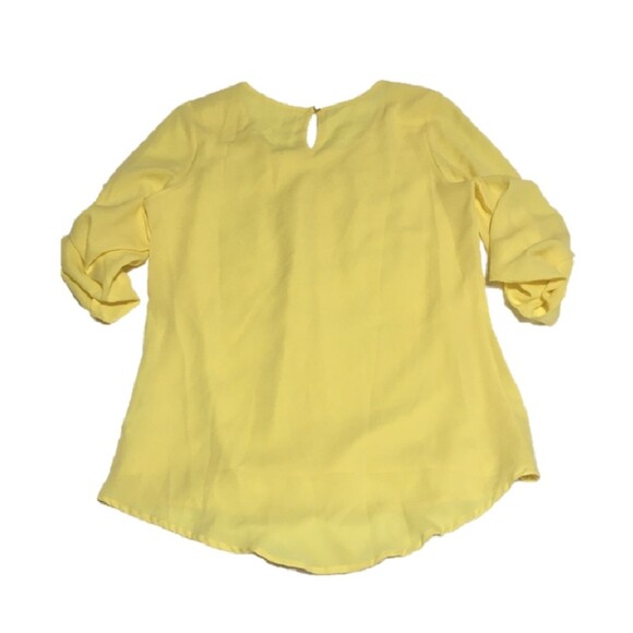 Unbranded top Womens Medium sunshine yellow roll tab sleeves keyhole back blouse - Picture 2 of 6